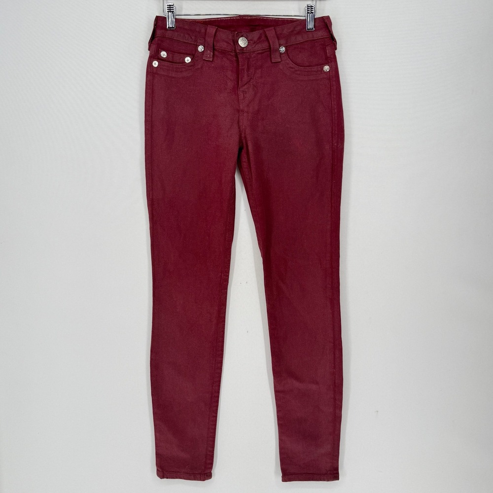 True Religion Skinny Wax Halle Jeans Womens 28 Burgundy Vintage Indie Sleaze